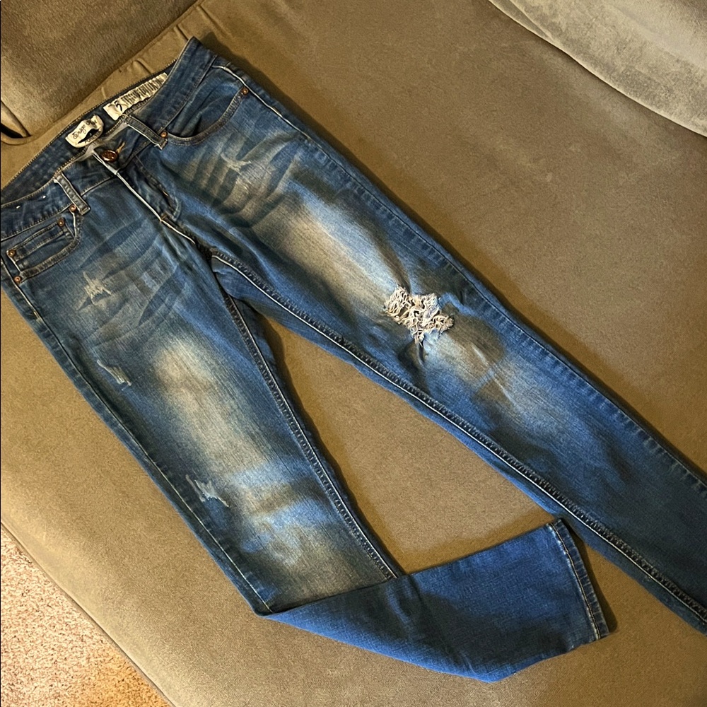 Indigo Rein Blue Straight Leg Distressed Jeans
